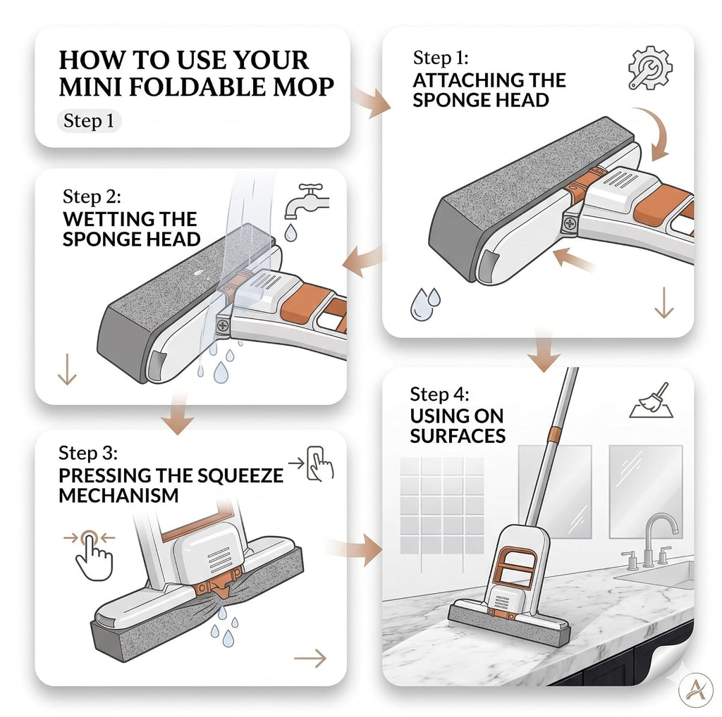 Mini Sponge Mop – Foldable, Self-Squeeze