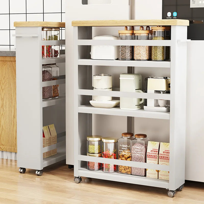 Kitchen Gap Mobile Trolley Spice Rack Ultra-narrow Side Cabinet Multi-layer Gap Metal Storage Cabinet Rack