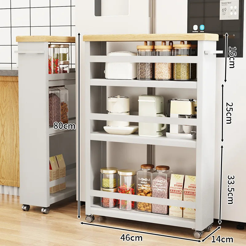 Kitchen Gap Mobile Trolley Spice Rack Ultra-narrow Side Cabinet Multi-layer Gap Metal Storage Cabinet Rack