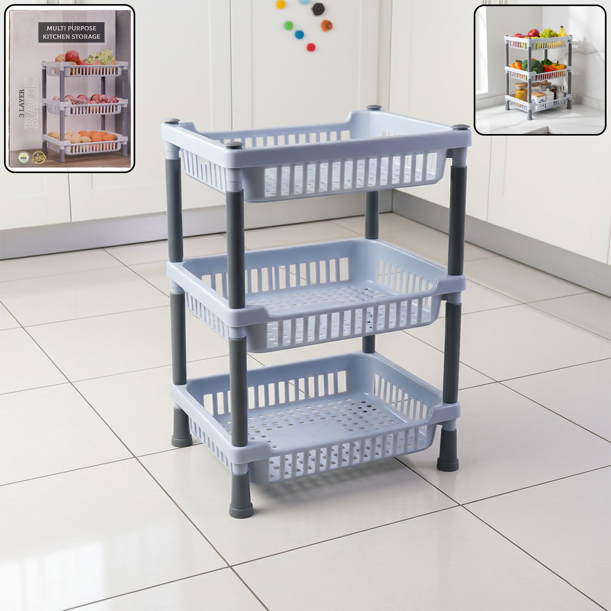 3-layer Multipurpose Kitchen Storage Basket Rack